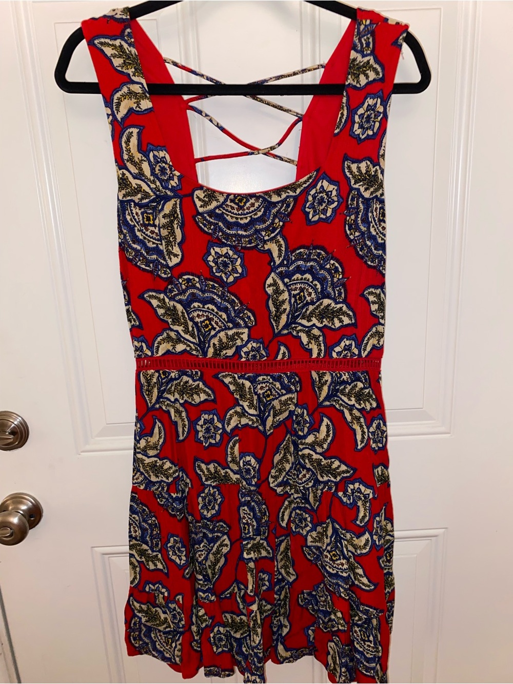 Maurices Red Floral Crisscross Back Mini Dress